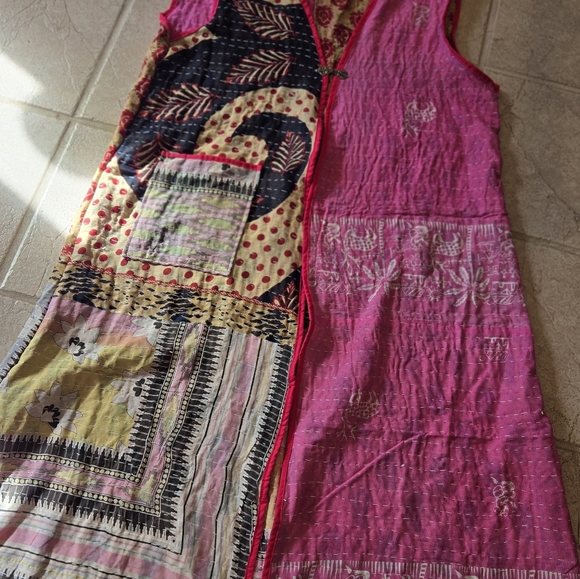 Upcycled Kantha Quilt Long Vest L-XL Handmade Dont Throw It Out - Picture 5 of 5